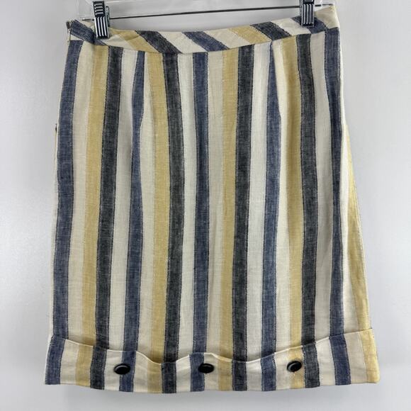Edme & Esyllte Anthropologie Linen Cotton Lining Straight Striped Skirt Size 2 - Picture 1 of 9
